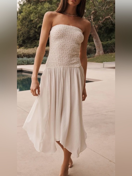 Anthropologie Dresses & Skirts - Anthropologie Cream Strapless Smocked Midi Dress